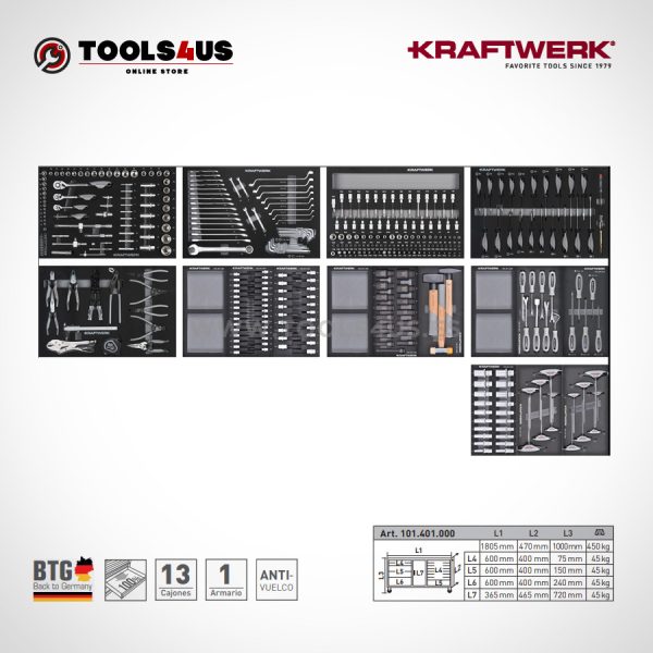 Carro herramientas taller profesional equipado largo xxl kraftwerk beta alyco dama 101401001 02