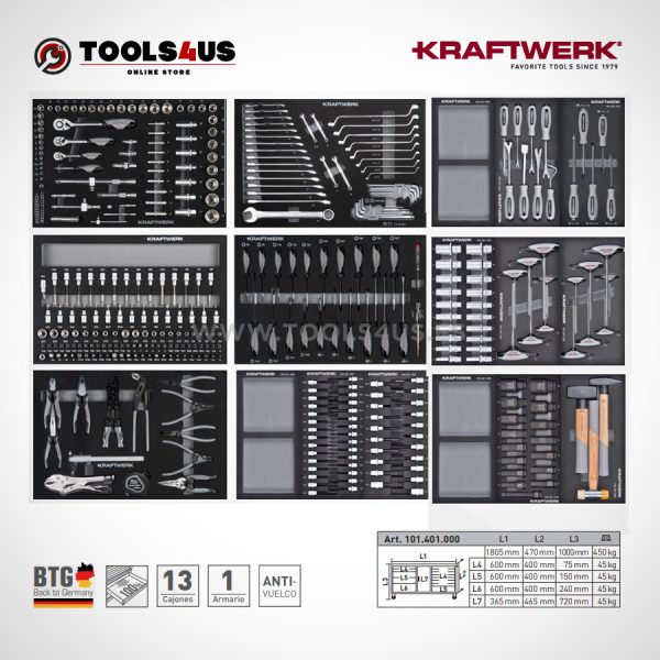 Carro herramientas taller profesional equipado largo xxl kraftwerk beta alyco dama 101401001 05